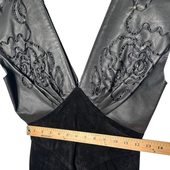 Vintage 80s Climax David Howard Sz 2 Embroidered Leather Suede Midi Dress Black - Picture 5 of 6